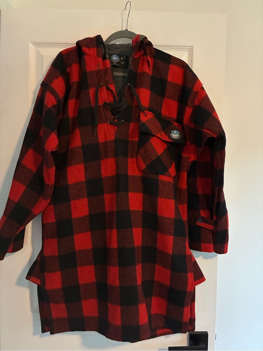 SWANNDRI Mens Vintage Original Wool Red Black Check Hooded Bushshirt Size Small